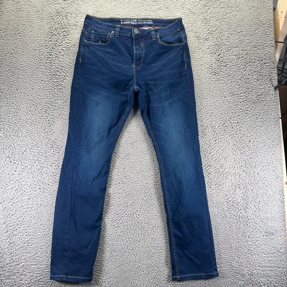 Jeaniologie Bauhaus Jeans Mens 34x33 Blue Cotton Denim Straight Workwear Stretch